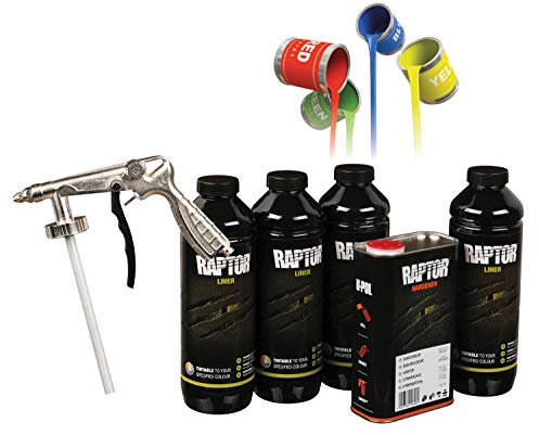 U-POL – RAPTOR Transportflächen Beschichtung inkl. Härter 3,79L + 400ml AllorA Pigment zum Einfärben + AllorA Unterbodenschutzpistole (RAL Farbton per Nachricht an den Verkäufer)