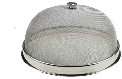 Round Metal Dome Food Cover Stainless Steel Mesh Dome Food Cover with Handle Ideal for Protecting Food Inside & Outside (28cm)