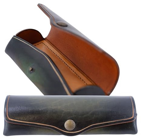 MIKA 28063105 - Brillenetui groß aus Echt Sattel-Leder Grün, Etui für Brillen und Sehhilfen, Brillenbox für Damen und Herren, grüne Brillenaufbewahrung, Sonnenbrillenetui ca. 16 x 8 x 3 cm