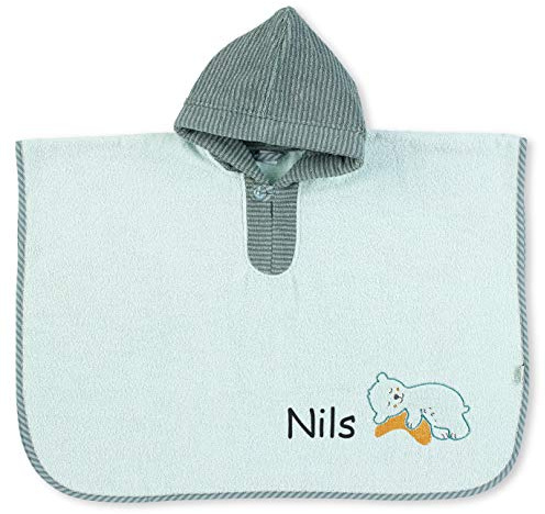 LALALO Sterntaler Bade Poncho mit Namen bestickt für Baby & Kinder, Serie Bär BEN Badetuch, Badeponcho, Kapuzenbadetuch, Handtuch mit Ärmeln und Kapuze, 100% Baumwolle