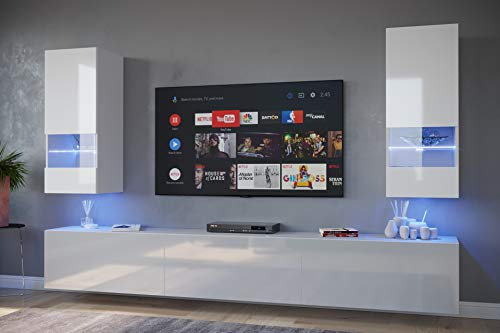 Furnitech Wohnzimmer Möbel mit LED RGB - 16 Farben - Hängend Modern Schrankwand mit Regale und TV Schrank (Sezana AN21-18W-HG2 1A)