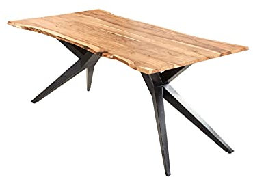 SAM Esstisch 200x100cm Almeria, echte Baumkante, Akazienholz naturfarben + massiv, Baumkantentisch mit Airloft-Metallgestell Schwarz, Esszimmertisch im Industrial-Design