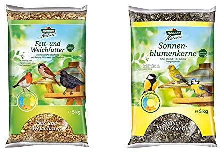 Dehner Natura Wildvogelfutter, Fett- und Weichfutter, 5 kg & Natura Wildvogelfutter, Sonnenblumenkerne, 5 kg