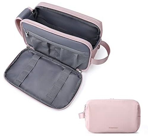 BAGSMART Mens Wash Bag Travel Toiletry Bag Makeup Shower Shaving Organiser for Bathroom Camping Gym - Water Resistant & Wet Dry Seperate, Large Pink