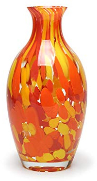 Cá d'Oro Glasvase aus Glas, mundgeblasen, Murano-Stil, Modell Nr. 67, Rot/Gelb