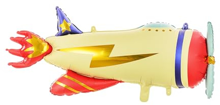 PartyDeco Folienballon Flugzeug 91x39cm - XXL Ballon für Helium oder Luft - großer Luftballon für Geburtstag Kindergeburtstag Babyparty neutral - Folienluftballon als Geburtstagsdeko - Gelb Rot