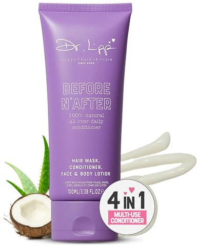 Dr. Lipp Before N' After 100 ml – 4-in-1 Feuchtigkeitsspendene Body Lotion, Gesichtscreme, Conditioner, Haarmaske für trockene Haut & Haare – 100% natürliche Aloe Vera & Kokosöl – Perfekte Reisegröße