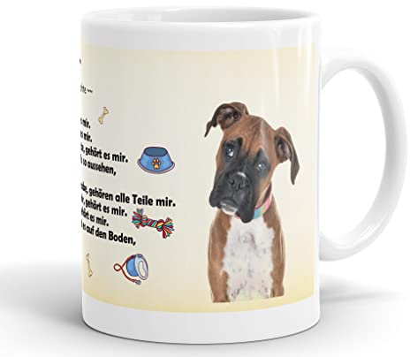 Merchandise for Fans Becher aus Keramik - 330 ml Motiv: Boxer Hund mit Spruch Eigentumsrechte (03)