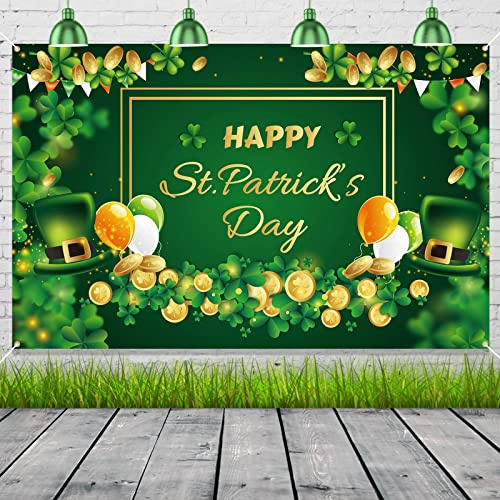 Happy St. Patrick’s Day Banner Decorations, 71×45 Inch St Patrick’s Day Backdrop with Irish Luck Shamrock Design for St. Patrick’s Party Decor