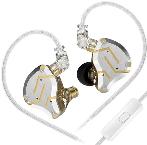KZ ZS10 Pro IEM In-Ear-Kopfhörer Monitor, 4BA 1DD KZ kabelgebundener Ohrhörer, mit mehreren Treibern, IEM-Kopfhörer, Bühnenmonitor für Sänger, Gitarristen und Schlagzeuger, Gold, mit Mikrofon