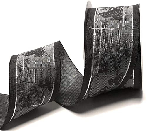 s.dekoda Trauerband 10m x 60mm Anthrazit - Silber Trauerkreuz - Efeu Trauerschleife [6255-630]