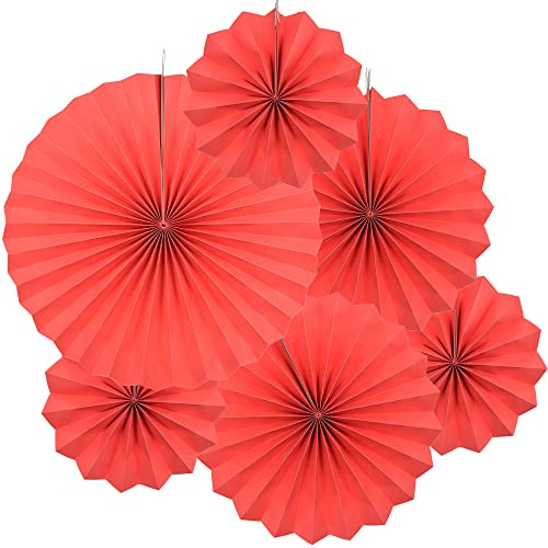Yosawo 6 abanicos de papel colgantes para decoración de cumpleaños, bodas, baby showers, fiestas, decoración del hogar (rojo)