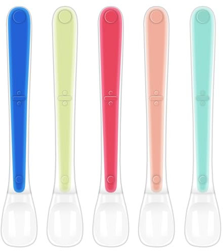 Vicloon Cucharas Bebé Silicona, 5 Piezas Cucharas de Aprendizaje para Bebe, Silicona Suave Cuchara de Punta de alimentación para Bebés, Cuchara para Bebé Niño