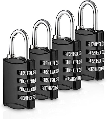 Xespis 4 Pezzi Lucchetto Combinazione, Serratura a Combinazione 4 Cifre, Lucchetto Armadietto, Lucchetto Valigia in Lega di Zinco, Impermeabile, per Palestra, Garage, Scuola, Cancello