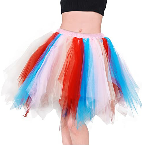 Homipooty Tutu-Röcke für Damen Erwachsener Kurzer Reifrock Ballettrock Tüllröcke für Damen UK 80er Jahre Kostüme für Fasching Halloween Plus Size, Rainbow 2, M