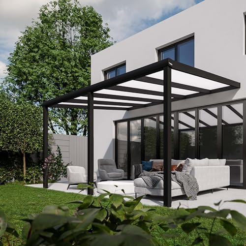 Pratt & Söhne Terrassenüberdachung aus Aluminium 506 x 357 x 285 cm - Pavillon inkl. Hohlkammerplatten Opal - Carport Pergola Veranda - Anthrazit