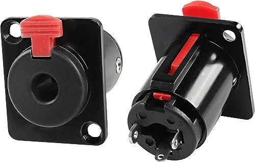 XMSJSIY 1/4 6.35mm Stereo Sockel Audio Jack Adapter Stecker 6.35mm TS/TRS Buchse Panel Mount mit Verriegelung Stil D Serie Größe für Mikrofon Lautsprecher Verstärker Mixer - 2PCS