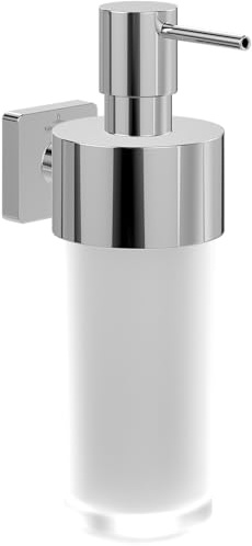 Villeroy & Boch Elements Striking Seifenspender, für Badezimmer, Wandmontage, Seifenspender aus satiniertem Glas mit Messinggriff, Inhalt 230 ml, Chrom