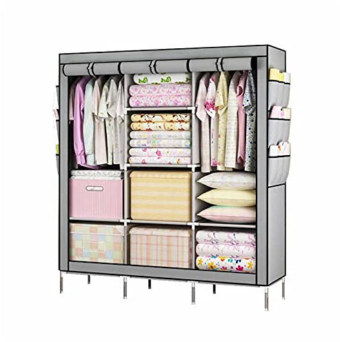 EsEntL Tragbarer Kleiderschrank, freistehender Eckschrank, einfarbiger Stoff-Leinwandschrank, Kleidungsaufbewahrungsschrank für Schlafzimmer und Erwachsene (Größe: 170 x 130 x 45 cm, Farbe: C)