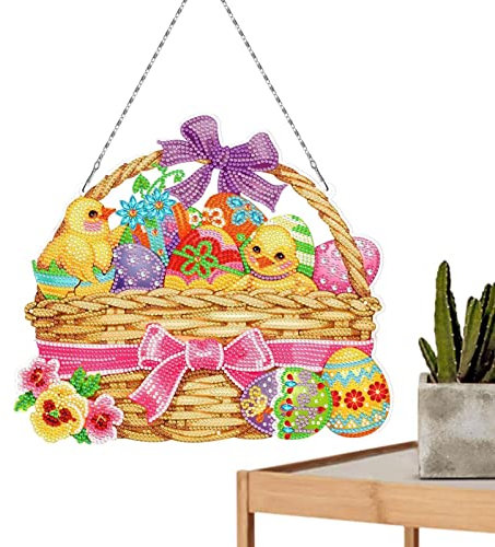mingchengheng Diamant-Punkt-Kranz, Spezieller Kristall-Osterhasen-Eier-Diamant-Punkte-Kranz mit LED-Lampe, Diamonds Paint Kits für Erwachsene und Kinder 5D Diamonds Paint Crystal Diamond Cross