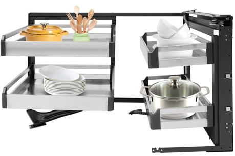 Blind Corner Cabinet, 15Inch Kitchen Minimalist Cabinet Pull Out Soft Close With Large Capacity, Stainless Steel Adjustable Blind Corner Cabinet Organizer, Right Chrome Blind Corner With 4 Shelves