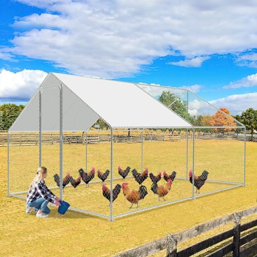 Jiubiaz Hühnerstall Freilaufgehege 3x3x2, Verzinkter Stahl Hühnerhaus Freigehege mit Sonnenschutzdach und Tür Schloss, für Haustierkäfig Hühnerkäfig Vogelkäfig Kleintiere Pflanzen