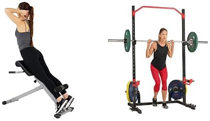 Sunny Health and Fitness 45 Degree Hyperextension Roman Chair, Steel, Grey, One Size + Power Zone Squat Stand Rack Power Cage - SF-XF9931