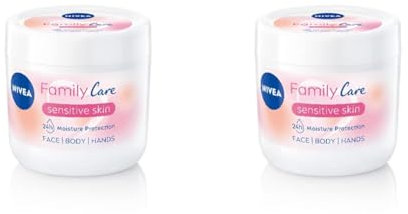 NIVEA Almond, Family Care Sensitive Moisturising Cream, Body Cream for Dry Skin, Sensitive Skin Moisturiser with Natural Almond Oil, Suitable for the Whole Family, 450 ml (Pack of 2)