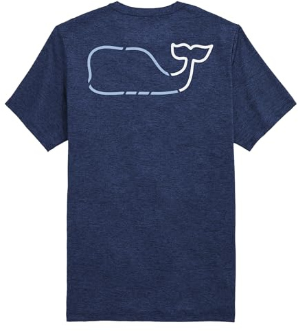 vineyard vines Men's On-The-go Whale Outline Short-Sleeve Harbor Performance Tee, Nautical Navy Heather, S