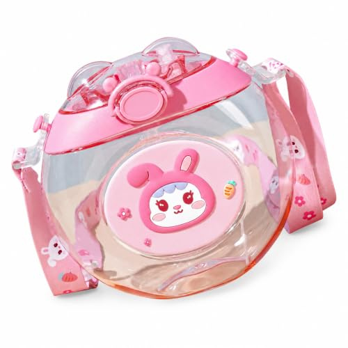 Fabater Tazza di Paglia Simpatico Cartone Animato, Bottiglia d'acqua a Forma di Ciambella per Bambini, Leggera, Pratica, in Plastica per la Scuola (PINK)