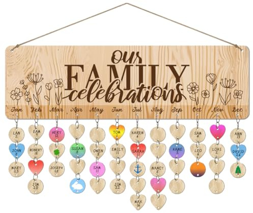 arricraft 1 Set Wooden Family Birthday Reminder Calendar Board, Our FAMILY Celebrations Board With Tags DIY Birthday Tracker Hanging Plaque 12x40cm/4.7x15.7inch for Home Decoration Friends