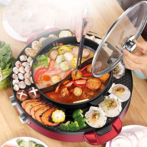 XNXYSMKJ Grill électrique d'intérieur Multifonction antiadhésif pour Barbecue coréen sans fumée, marmite coréenne avec séparateur Shabu Shabu (Singlepot)