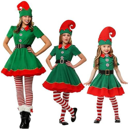 2024 Festliche Elfenkleidung Herren Damen Elfenmütze Set Hemd Hosen Kleid Weihnachten Karneval Cosplay Männer und Jungen Weihnachtselfen Kostüm Weihnachtself Kinder Wichtel Kostüm Elfenkostüm