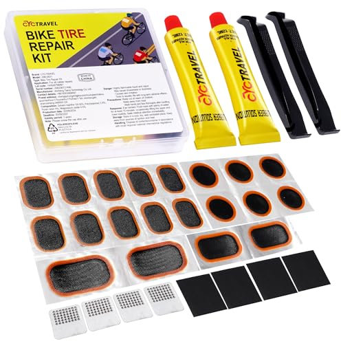 cyctravel Puncture Repair Kit Bike Tyre, High Performance Puncture Repair Patches, Bike Puncture Repair Kit Includes 20 PCS Puncture Repair Patches, 2 Crowbars, Suitable for Mountain Bikes, Road Bikes