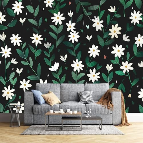 JEDTAKCT 260X175Cm Seidetapete Cartoon Gänseblümchentapete Elegance Tapete Im Landhausstil Blumen Design Tapete Wandtapete Wohnzimmer Schlafzimmer Flur Strukturtapete