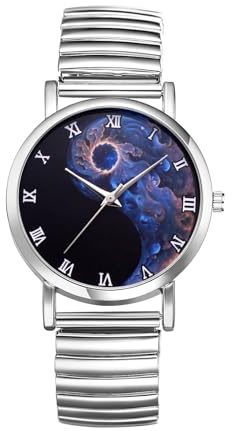 JewelryWe Paar Uhren Analog Quarz Partner Freundschaft Armbanduhr Elastisch Metall-Armband Ultradünne Uhr mit Beleuchtenden Zeiger, Geschenk für Herren Damen Silber