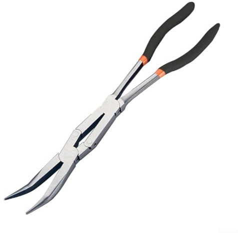YUANGANG 33 cm extra lange Spitzzange, Doppelgelenkzange, Doppelgelenk, Kabelabzieher, Nadelzange für Autoreparatur und elektrische Arbeiten (45 °)
