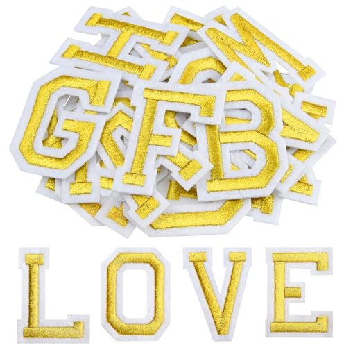 Morcheiong Aufnäher zum Aufbügeln mit Buchstaben A-Z, 5,1 cm, bestickt, Alphabet, für Kleidung, Hosen, Hüte, Taschen, Gold, 78 Stück
