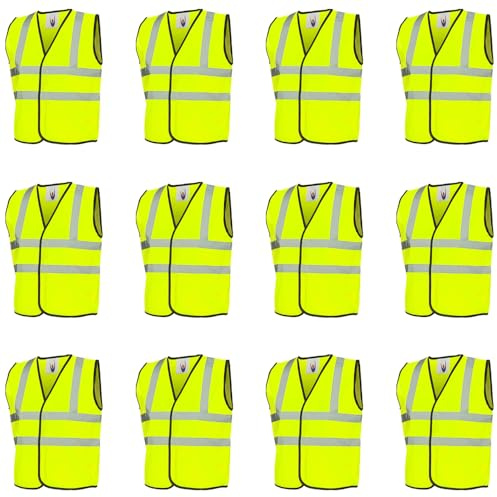 Kids Hi Vis Vest - Small - Pack of 12 High Visibility Yellow Vest with Reflective Strips - Boys Girls Unisex Childs Safety Jacket for Schools Group Activities Carers Cycling Awareness
