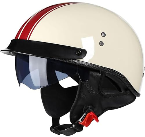 WZGGTEAM Retro Motorrad Halbhelme, Motorrad Jethelm mit Visier, Halbschalenhelm ECE Zulassungiber Motorradhelm Braincap für Herren und Damen, Halbhelm Retro Motorradhelm