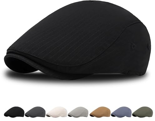 AUNGCSHE 1920 Schiebermütze Herren, Gatsby Barett Cap, Verstellbar Baskenmütze Herren, Schiebermütze Geeignet für Den Alltag, Gatsby Kostüm Accessoires(Schwarz)