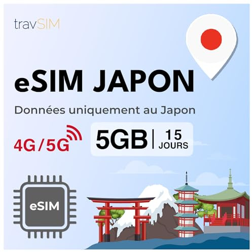travSIM Japan eSIM | 5GB mobildata | Fungerar på iOS- och Android-enheter | Planen för detta SIM-kort för Japan är giltigt i 15 dagar.