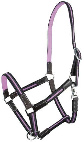 Brama West Halfter Pferd Ruby | 2-Fach verstellbar mit Ledereinsätzen | Weidehalfter Stallhalfter (Rosa, XFull)