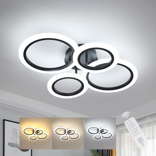 DELIPOP Lampara Techo LED Regulable, 32W 3600LM Moderno Plafon Led Techo | 4 Redondo Luz de Techo con Mando a Distancia/APP 3000K-6500K para Sala de Estar, Dormitorio, Comedor, Negro