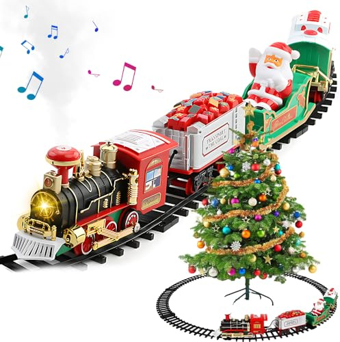 SGZIOO Tren Arbol de Navidad Electrico con Vapor y Sonidos, 1Tren Navidad Arbol con VíAs y Luces, 1Tren para Arbol de Navidad Electrico, Comboio para árvore de Natal, Trenes de Navidad para Arbol