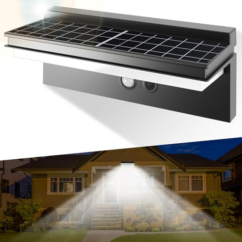HOTUT Solarlampen für Außen mit Bewegungsmelder, 4400 mAh LED Solar Wandleuchte Aussen, 1500LM Superhell Solarleuchten IP65 Wasserdicht, Kaltweiß 6500K, 4 Modi, für Garage, Haus, Terrasse, Hof