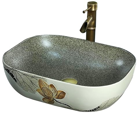 Chinesisches Waschbecken im Retro-Stil, Keramik-Arbeitsplatte, Anti-Spritz-Waschbecken mit Armatur, Keramik-Kunst-Handwaschbecken