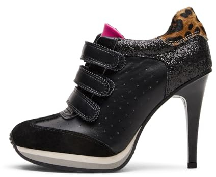 Wnshonzy Sneaker Heels for Women High Heel Black Suede Leather Tennis Shoes Sport Dressy Round T-Toe Comfort Stiletto Style Fashion Hook&Loop Vintage Platform Y2k