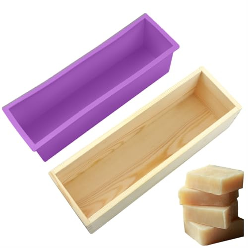 CTForest Tvålform med trälåda, rektangulär tvålform i trä, 1200 ml, för tvåltillverkning, ljus, tårta, pudding, choklad (lila)