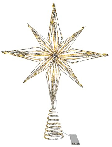 3D beleuchtete Weihnachtsbaumspitze Stern – 30 LED funkelnde beleuchtete klassische mehrspitze Baumspitze – batteriebetriebene Urlaubsdekoration für Innen- und Außenbereich – wasserdicht für Hof